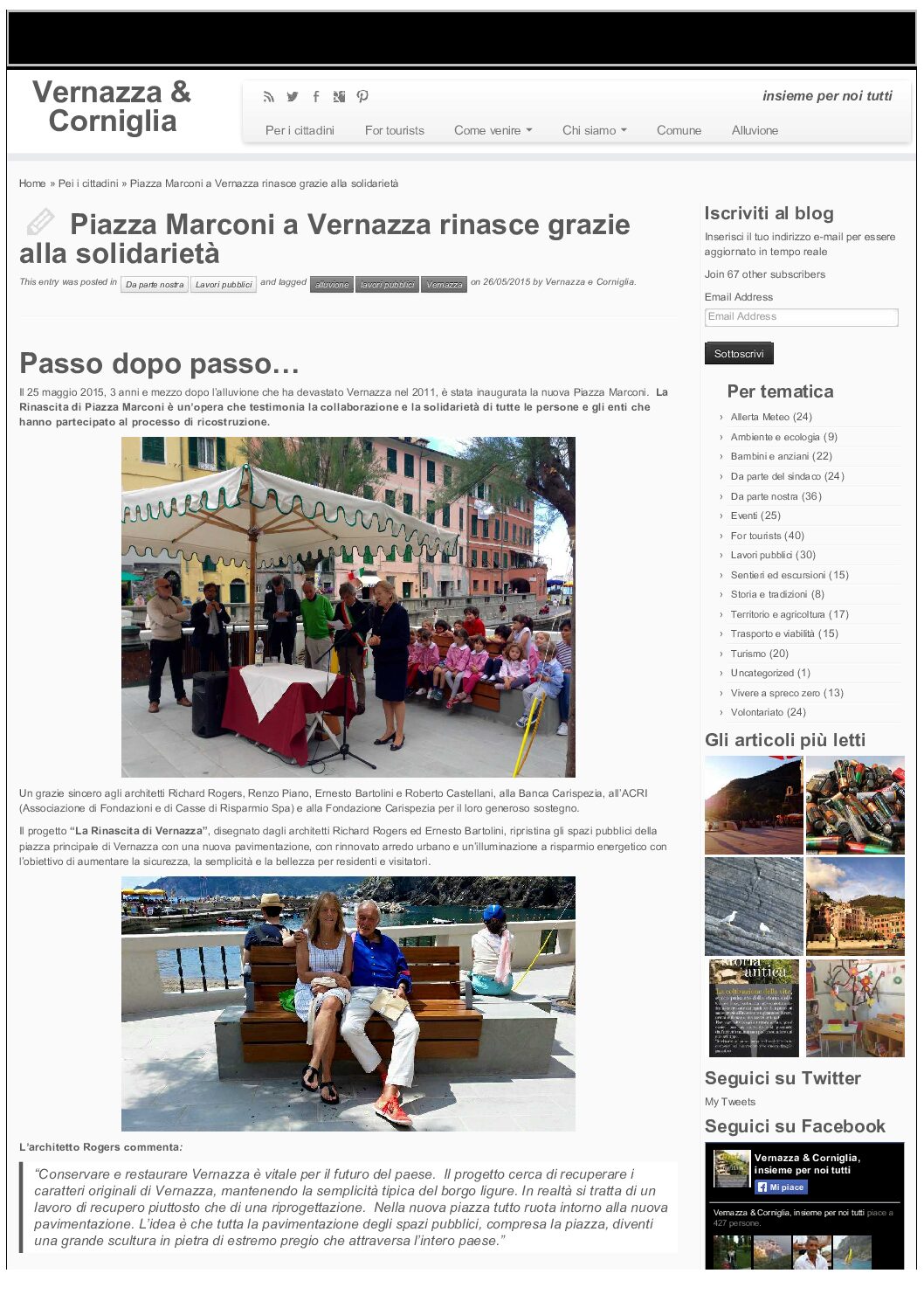 Piazza Marconi a Vernazza rinasce grazie alla solidarietà